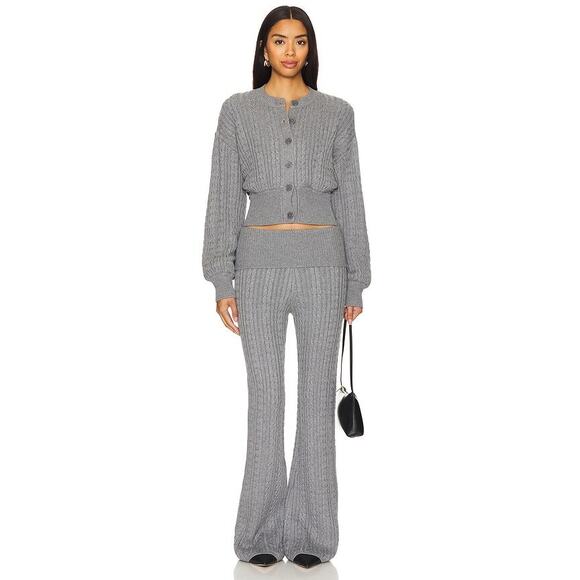 Lovers and Friends Bessie Gray Cable Knit Cardigan Wide Leg Pants 2 Piece Set XS - Picture 1 of 15